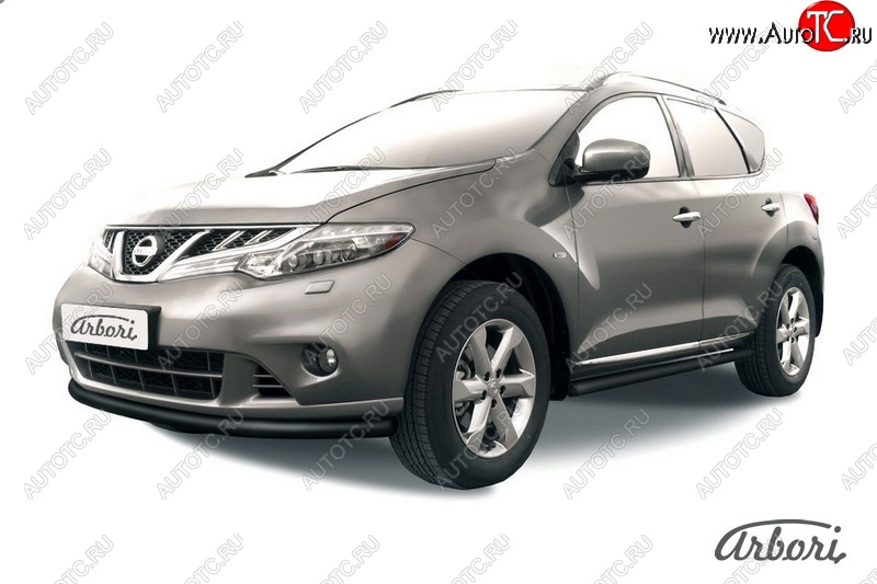 7 109 р. Защита переднего бампера Arbori (черная, 1 труба d57 mm). Nissan Murano 2 Z51 рестайлинг (2010-2016)  с доставкой в г. Пермь