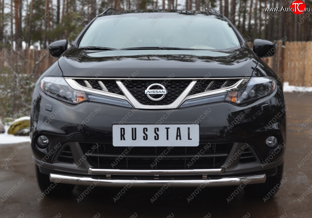 18 999 р. Защита переднего бампера (2 трубы Ø63 и 42 мм, нержавейка) SLITKOFF  Nissan Murano  2 Z51 (2010-2016) рестайлинг  с доставкой в г. Пермь