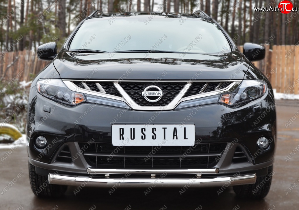 20 399 р. Защита переднего бампера (2 трубы Ø76 и 42 мм, нержавейка) SLITKOFF  Nissan Murano  2 Z51 (2010-2016) рестайлинг  с доставкой в г. Пермь