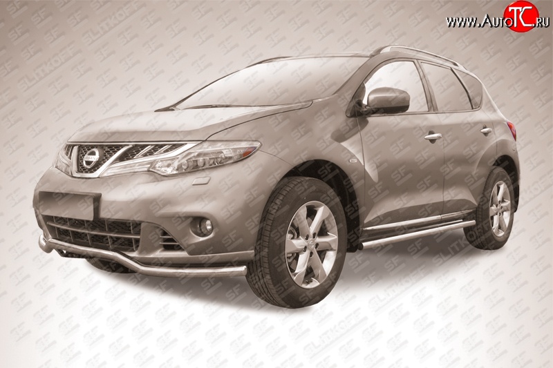 15 499 р. Фигурная защита переднего бампера Slitkoff (57 мм)  Nissan Murano  2 Z51 (2010-2016) рестайлинг (Нержавейка, Полированная)  с доставкой в г. Пермь