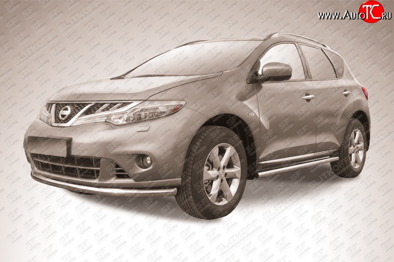 13 699 р. Одинарная защита переднего бампера Slitkoff (57 мм) Nissan Murano 2 Z51 рестайлинг (2010-2016) (Нержавейка, Полированная)  с доставкой в г. Пермь
