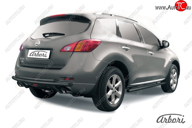 6 470 р. Защита заднего бампера Arbori (черная, 2 трубы d57 и 42 mm).  Nissan Murano  2 Z51 (2010-2016) рестайлинг  с доставкой в г. Пермь
