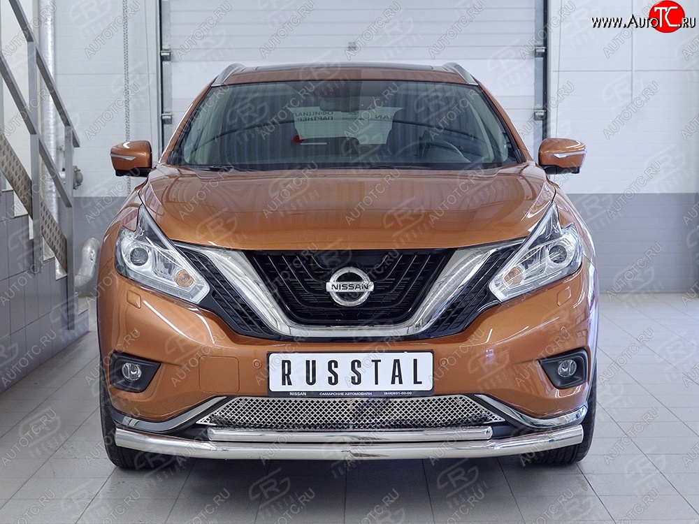 19 999 р. Защита переднего бампера (2 трубыØ63 и 42 мм, нержавейка) SLITKOFF  Nissan Murano  3 Z52 (2015-2022) дорестайлинг  с доставкой в г. Пермь
