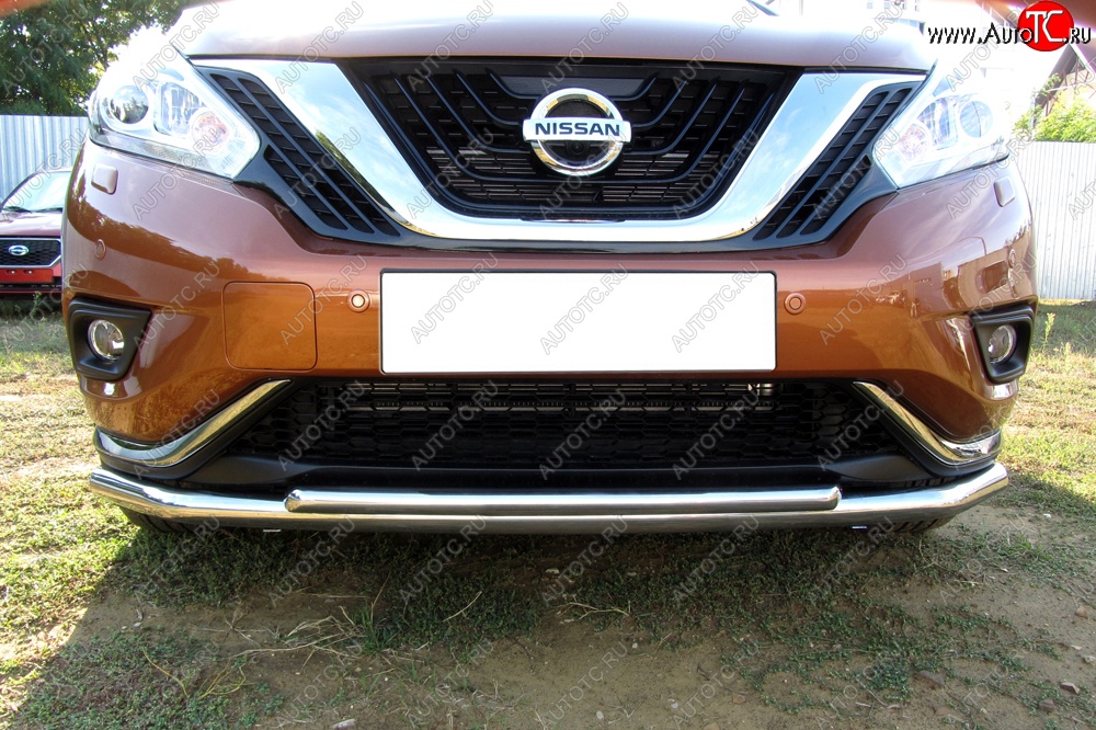 15 999 р. Двойная защита переднего бампера из труб диаметром 57 и 42 мм Slitkoff  Nissan Murano  3 Z52 (2015-2022) дорестайлинг (Нержавейка, Полированная)  с доставкой в г. Пермь