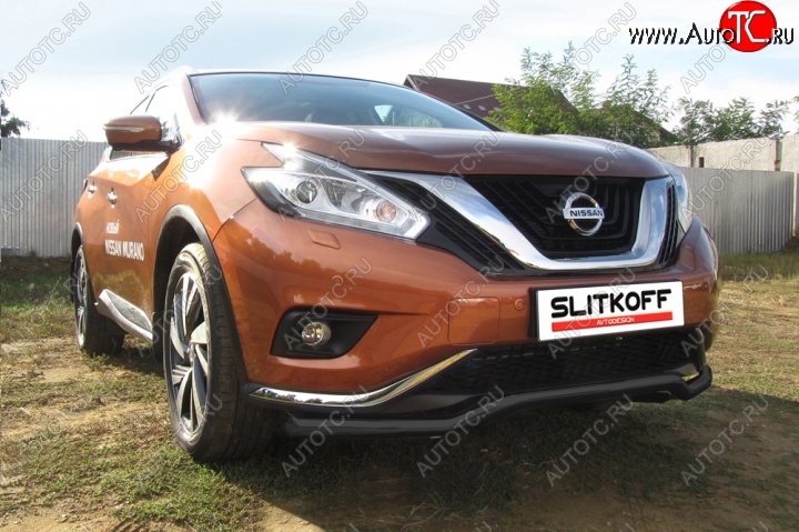 12 899 р. защита переднего бампера Slitkoff  Nissan Murano  3 Z52 (2015-2022) дорестайлинг (Цвет: серебристый)  с доставкой в г. Пермь