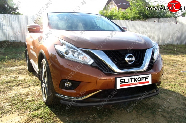 9 999 р. Защита переднего бампер Slitkoff  Nissan Murano  3 Z52 (2015-2022) дорестайлинг (Цвет: серебристый)  с доставкой в г. Пермь