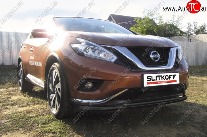 11 249 р. защита переднего бампера Slitkoff  Nissan Murano  3 Z52 (2015-2022) дорестайлинг (Цвет: серебристый)  с доставкой в г. Пермь