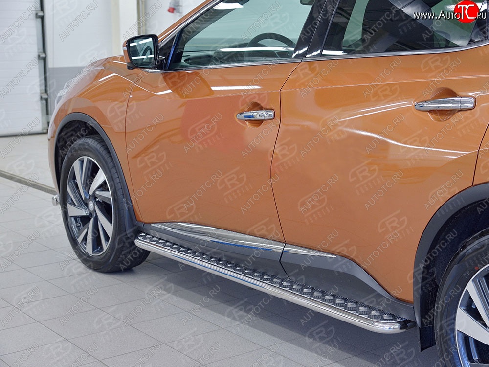22 999 р. Широкая защита порогов с трубой диаметром 42 мм SLITKOFF v2 Nissan Murano 3 Z52 дорестайлинг (2015-2022)  с доставкой в г. Пермь