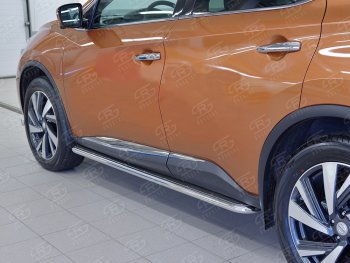 Широкая защита порогов с трубой диаметром 42 мм SLITKOFF v3 Nissan Murano  3 Z52 (2015-2025) дорестайлинг, рестайлинг
