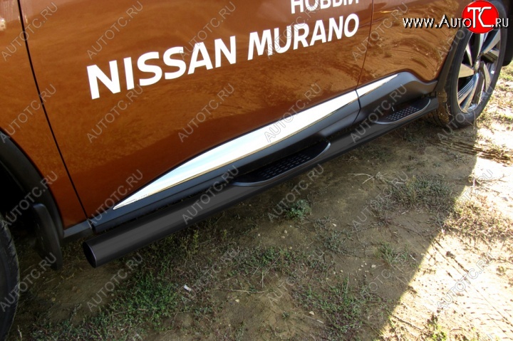 14 749 р. Защита порогов Slitkoff Nissan Murano 3 Z52 дорестайлинг (2015-2022) (Цвет: серебристый)  с доставкой в г. Пермь