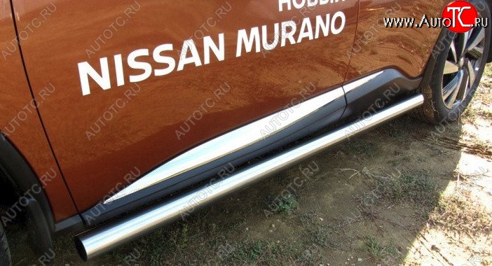16 999 р. Защита порогов из круглой трубы диаметром 76 мм Slitkoff Nissan Murano 3 Z52 дорестайлинг (2015-2022) (Нержавейка, Полированная)  с доставкой в г. Пермь