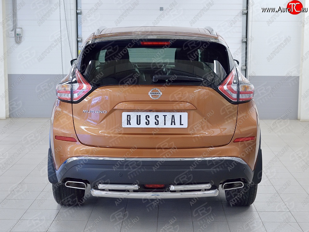 16 699 р. Защита заднего бампера (2 трубы Ø63 и 42 мм, нержавейка) SLITKOFF Nissan Murano 3 Z52 дорестайлинг (2015-2022)  с доставкой в г. Пермь