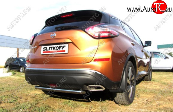 7 999 р. Защита заднего бампера Slitkoff (Ø 57, короткая)  Nissan Murano  3 Z52 (2015-2022) дорестайлинг (Нержавеющая сталь)  с доставкой в г. Пермь
