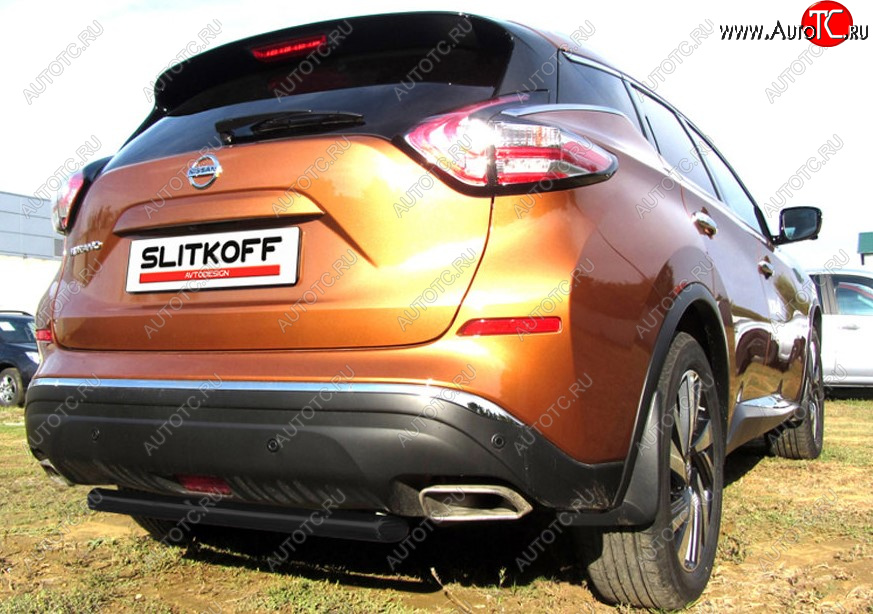 5 599 р. Защита заднего бампера Slitkoff (Ø 57, короткая) Nissan Murano 3 Z52 дорестайлинг (2015-2022) (Сталь с полимерным покрытием. Цвет: черный)  с доставкой в г. Пермь