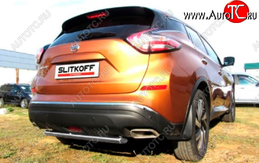 5 599 р. Защита заднего бампера Slitkoff (Ø 57, короткая)  Nissan Murano  3 Z52 (2015-2022) дорестайлинг (Сталь с полимерным покрытием. Цвет: серебристый)  с доставкой в г. Пермь