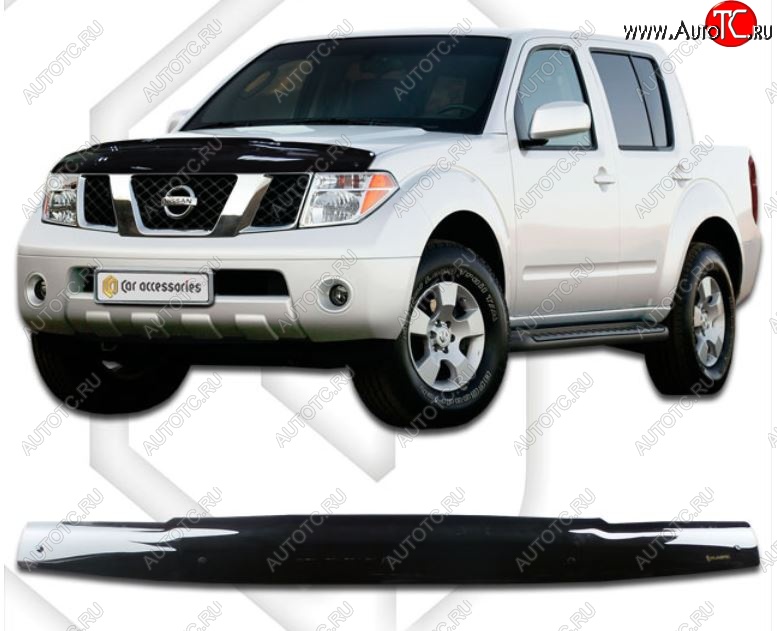 1 999 р. Дефлектор капота CA-Plastiс  Nissan Navara  2 D40 (2004-2010) дорестайлинг (Classic черный, Без надписи)  с доставкой в г. Пермь