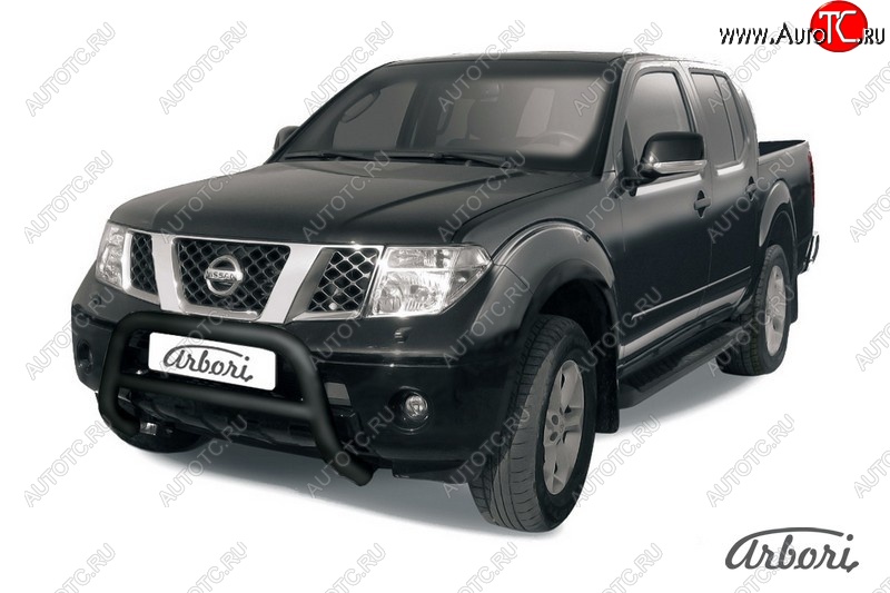 17 279 р. Защита переднего бампера Arbori (низкая, черная, 1 труба d76 mm). Nissan Navara 2 D40 дорестайлинг (2004-2010)  с доставкой в г. Пермь
