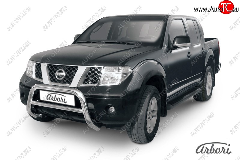 32 579 р. Защита переднего бампера Arbori (низкая, нержавейка, 1 труба d76 mm). Nissan Navara 2 D40 дорестайлинг (2004-2010)  с доставкой в г. Пермь