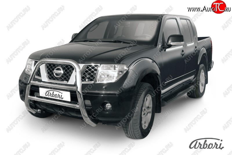 37 799 р. Защита переднего бампера Arbori (высокая, нержавейка, 1 труба d76 mm). Nissan Navara 2 D40 дорестайлинг (2004-2010)  с доставкой в г. Пермь