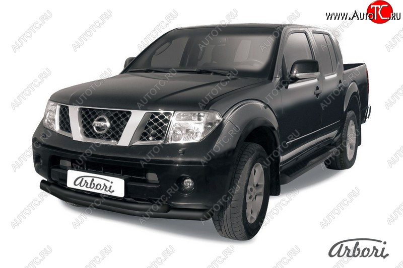 8 369 р. Защита переднего бампера Arbori (черная, 2 трубы d76 и 57 mm) Nissan Navara 2 D40 дорестайлинг (2004-2010)  с доставкой в г. Пермь