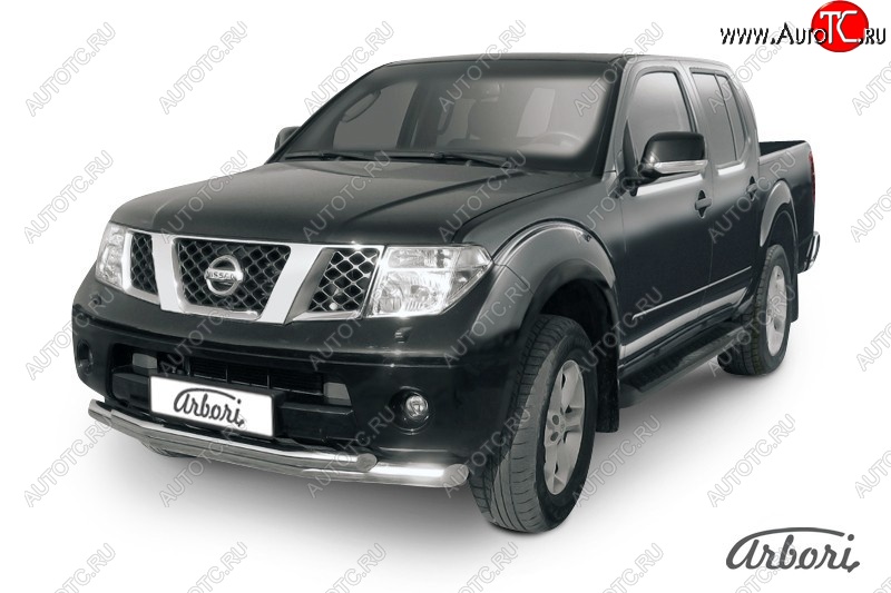 15 749 р. Защита переднего бампера Arbori (нержавейка, 2 трубы d76 и 57 mm) Nissan Navara 2 D40 дорестайлинг (2004-2010)  с доставкой в г. Пермь