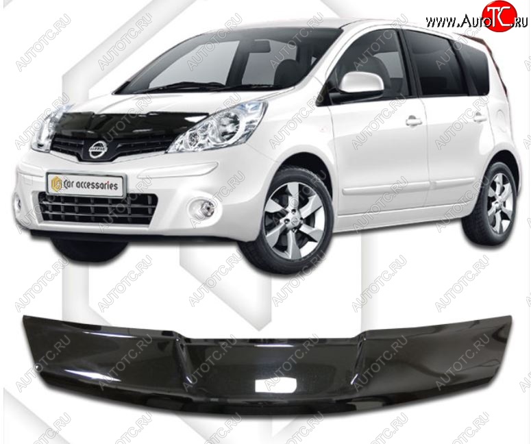1 899 р. Дефлектор капота (левый руль) CA-Plastic Nissan Note 1 E11 рестайлинг (2008-2013) (Classic черный, Без надписи)  с доставкой в г. Пермь