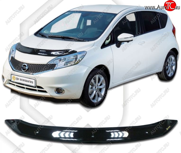 1 899 р. Дефлектор капота CA-Plastiс  Nissan Note  2 (2012-2020) E12 дорестайлинг, E12 рестайлинг (Classic черный, Без надписи)  с доставкой в г. Пермь