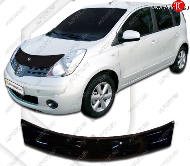 1 899 р. Дефлектор капота (левый руль) CA-Plastic  Nissan Note  1 (2004-2008) E11 дорестайлинг (Classic черный, Без надписи)  с доставкой в г. Пермь