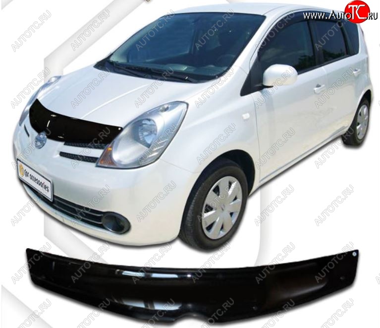 1 999 р. Дефлектор капота (правый руль) CA-Plastic Nissan Note 1 E11 дорестайлинг (2004-2008) (Classic черный, Без надписи)  с доставкой в г. Пермь