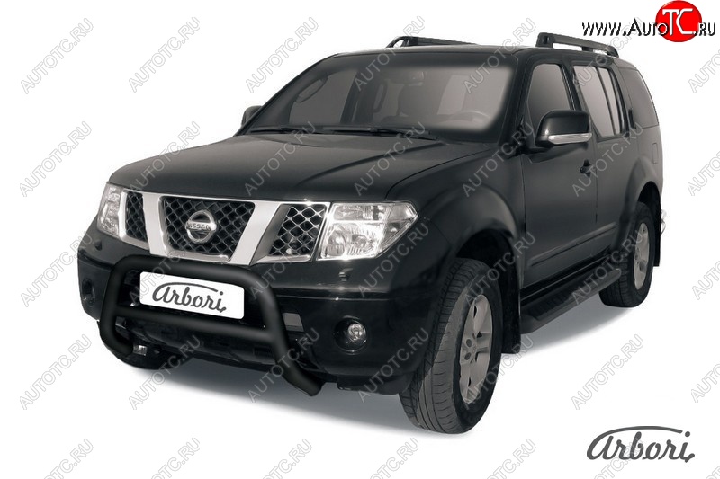 17 279 р. Защита переднего бампера Arbori (низкая, черная, 1 труба d76 mm). Nissan Pathfinder R51 дорестайлинг (2004-2007)  с доставкой в г. Пермь
