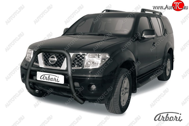 20 159 р. Защита переднего бампера Arbori (высокая, черная, 1 труба d76 mm). Nissan Pathfinder R51 дорестайлинг (2004-2007)  с доставкой в г. Пермь
