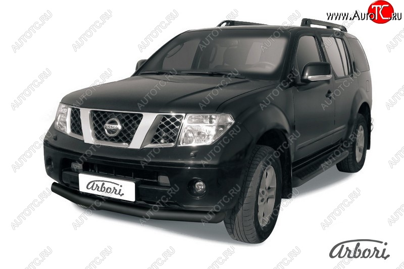 7 019 р. Защита переднего бампера Arbori (черная, 1 труба d76 mm). Nissan Pathfinder R51 дорестайлинг (2004-2007)  с доставкой в г. Пермь