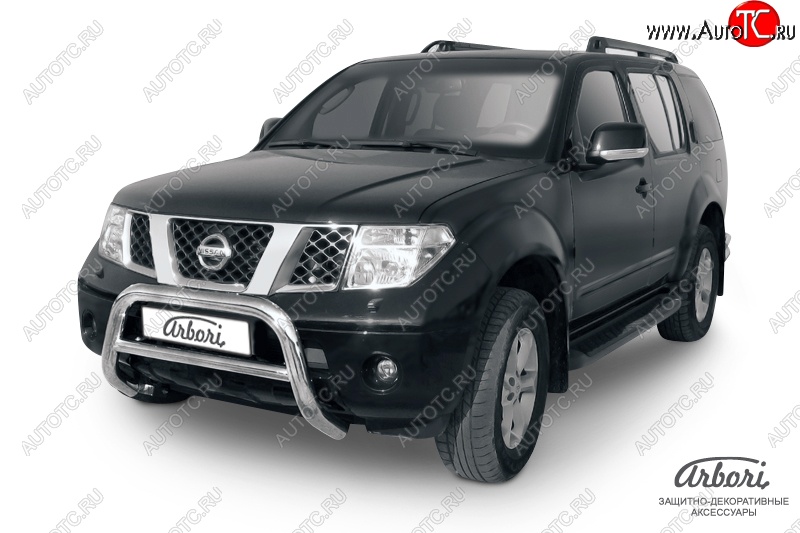 32 579 р. Защита переднего бампера Arbori (низкая, нержавейка, 1 труба d76 mm). Nissan Pathfinder R51 дорестайлинг (2004-2007)  с доставкой в г. Пермь