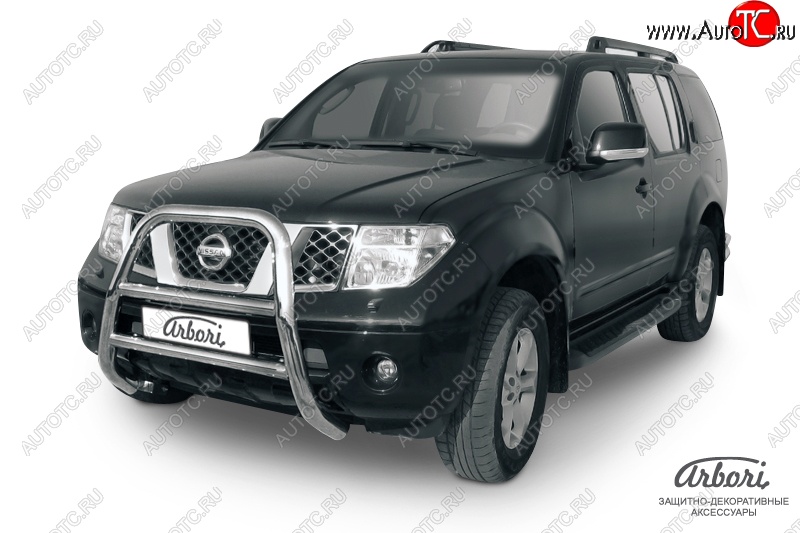 37 799 р. Защита переднего бампера Arbori (высокая, нержавейка, 1 труба d76 mm).  Nissan Pathfinder  R51 (2004-2007) дорестайлинг  с доставкой в г. Пермь