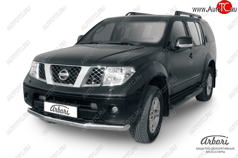 13 319 р. Защита переднего бампера Arbori (нержавейка, 1 труба d76 mm). Nissan Pathfinder R51 дорестайлинг (2004-2007)  с доставкой в г. Пермь