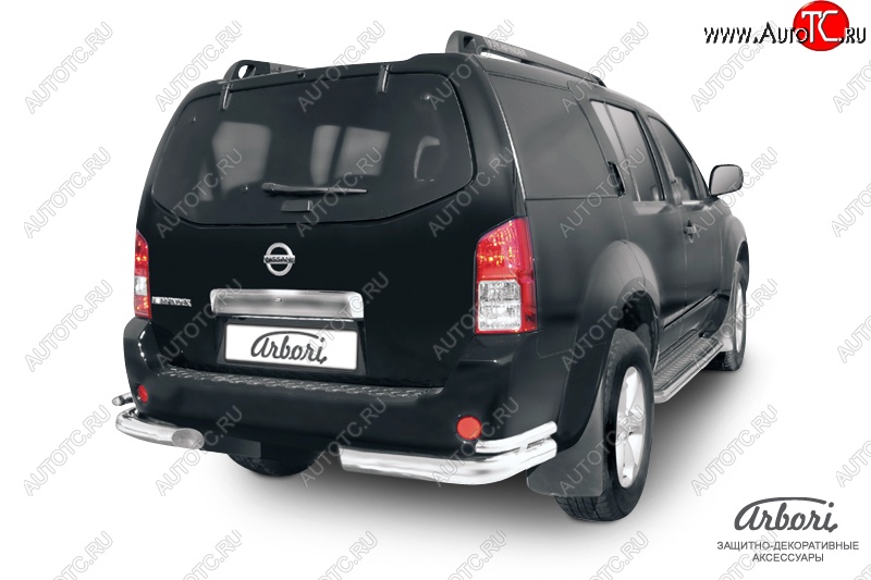 18 269 р. Защита заднего бампера Arbori (уголки, нержавейка, 2 труба d76 и 42 mm).  Nissan Pathfinder  R51 (2004-2007) дорестайлинг  с доставкой в г. Пермь