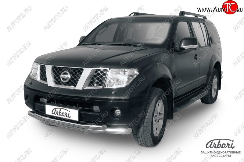 15 749 р. Защита переднего бампера Arbori (нержавейка, 2 трубы d76 и 57 mm) Nissan Pathfinder R51 дорестайлинг (2004-2007)  с доставкой в г. Пермь