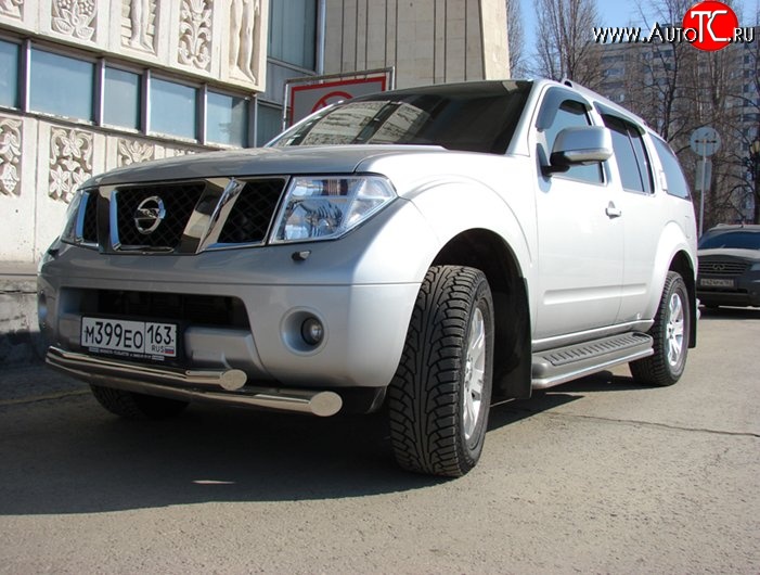 13 999 р. Двойная защита переднего бампера d76 и 63 мм Металл Дизайн  Nissan Pathfinder  R51 (2004-2007) дорестайлинг (полированная нержавейка)  с доставкой в г. Пермь