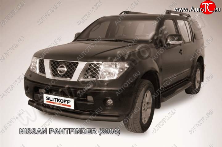 9 449 р. Защита переднего бампер Slitkoff  Nissan Pathfinder  R51 (2004-2007) дорестайлинг (Цвет: серебристый)  с доставкой в г. Пермь