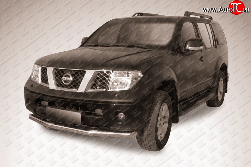 13 499 р. Одинарная защита переднего бампера из трубы диаметром 76 мм Slitkoff Nissan Pathfinder R51 дорестайлинг (2004-2007) (Нержавейка, Полированная)  с доставкой в г. Пермь