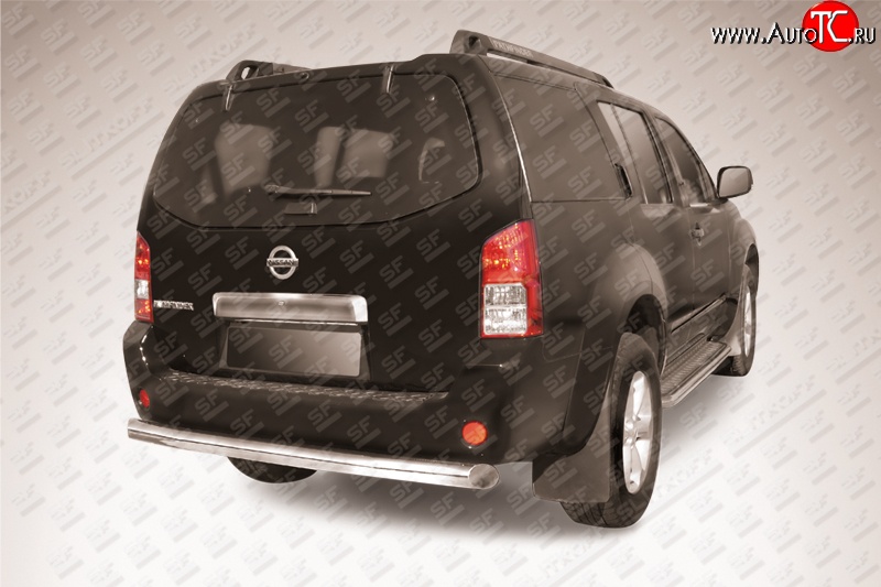 13 499 р. Защита заднего бампера из длинной трубы диаметром 76 мм Slitkoff  Nissan Pathfinder  R51 (2004-2007) дорестайлинг (Нержавейка, Полированная)  с доставкой в г. Пермь