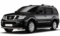 Защита порогов из трубы Ø51 Petroil Tuning Nissan Pathfinder  R51 (2004-2007) дорестайлинг (Нержавеющая полированная сталь)