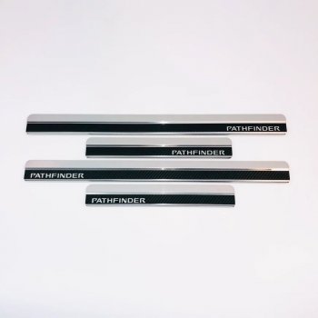 Накладки порожков салона INOX Nissan Pathfinder  R51 (2004-2014) дорестайлинг, рестайлинг (Нержавеющая сталь + карбон)