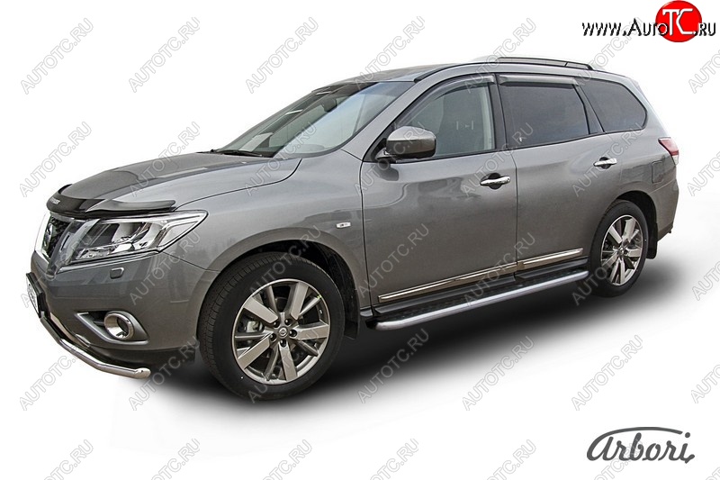 14 579 р. Защита штатных порогов с листом Arbori (нержавейка, алюминий, d57) Nissan Pathfinder R52 дорестайлинг (2012-2017)  с доставкой в г. Пермь
