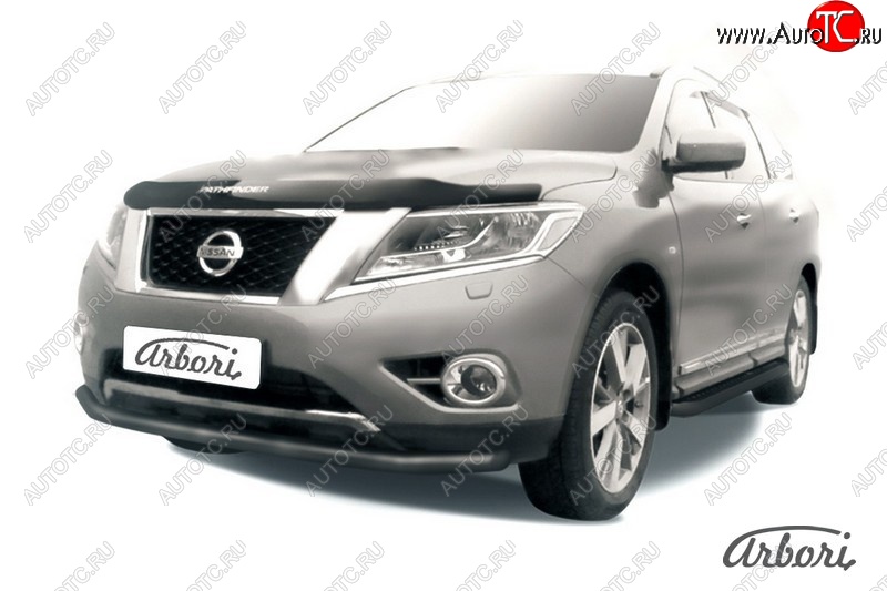6 749 р. Защита переднего бампера Arbori (черная, 1 труба d57 mm). Nissan Pathfinder R52 дорестайлинг (2012-2017)  с доставкой в г. Пермь