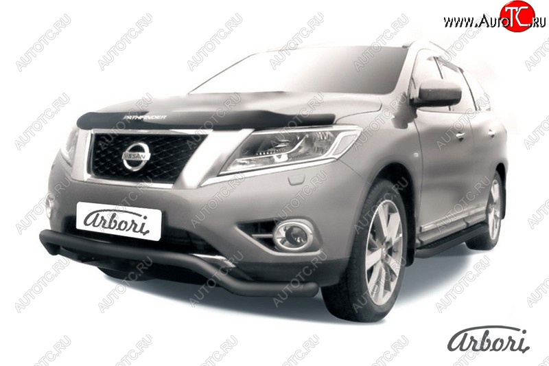 8 279 р. Защита переднего бампера Arbori (волна, черная, 1 труба d57 mm). Nissan Pathfinder R52 дорестайлинг (2012-2017)  с доставкой в г. Пермь
