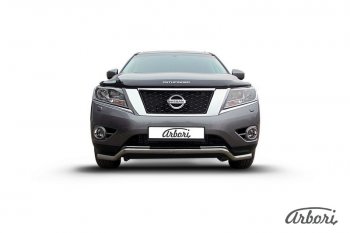Защита переднего бампера Arbori (волна, нержавейка, 1 труба d57 mm). Nissan Pathfinder  R52 (2012-2017) дорестайлинг