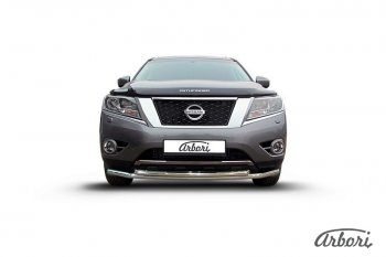 Защита переднего бампера Arbori (нержавейка, 2 трубы d57 и 57 mm) Nissan Pathfinder  R52 (2012-2017) дорестайлинг