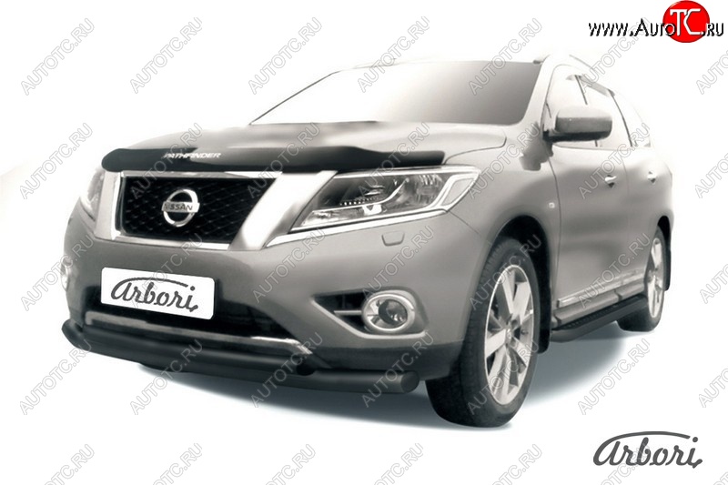 8 999 р. Защита переднего бампера Arbori (черная, 2 трубы d76 и 57 mm) Nissan Pathfinder R52 дорестайлинг (2012-2017)  с доставкой в г. Пермь