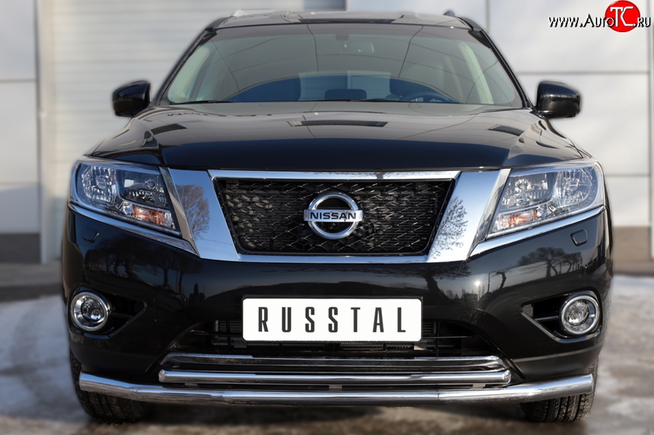 14 499 р. Защита переднего бампера (2 трубыØ63 и 42 мм, нержавейка) SLITKOFF Nissan Pathfinder R52 дорестайлинг (2012-2017)  с доставкой в г. Пермь